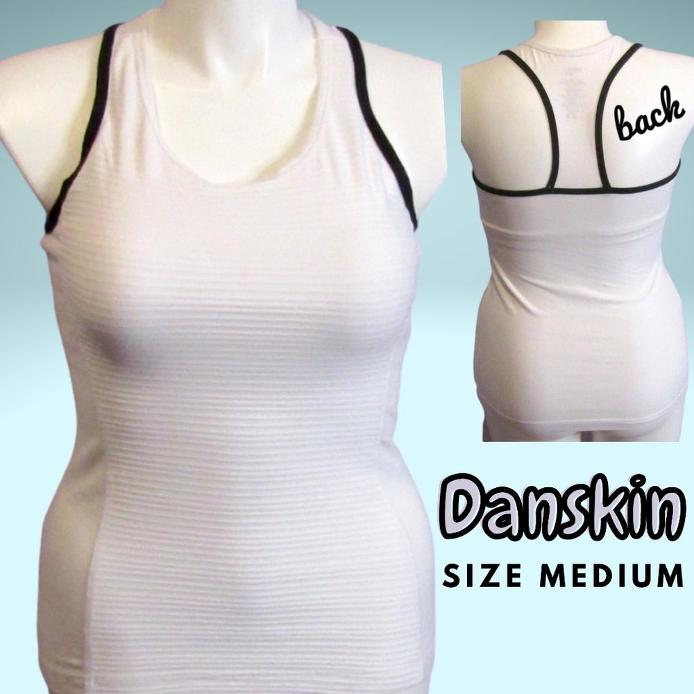 Danskin White and Black Activewear Shirt Size Med